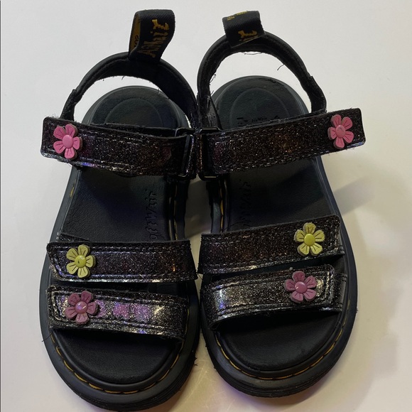 Dr Martens Toddler Blaire Glitter Sandals Black Floral Sz 10 - Picture 1 of 8